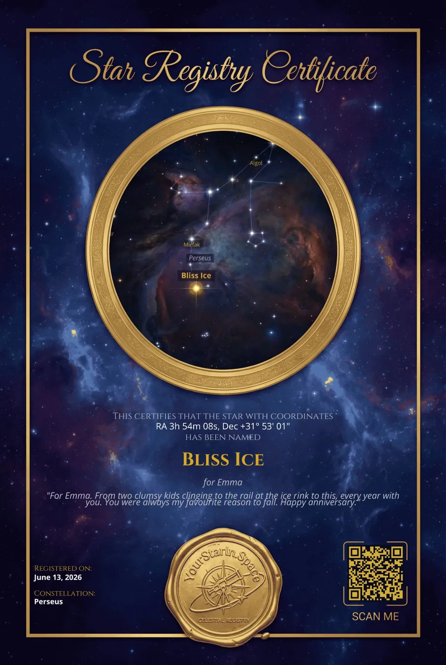Star naming certificate